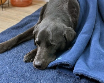 Navy Fleece Dog Blanket, Plush Sherpa Backing (3 Sizes)
