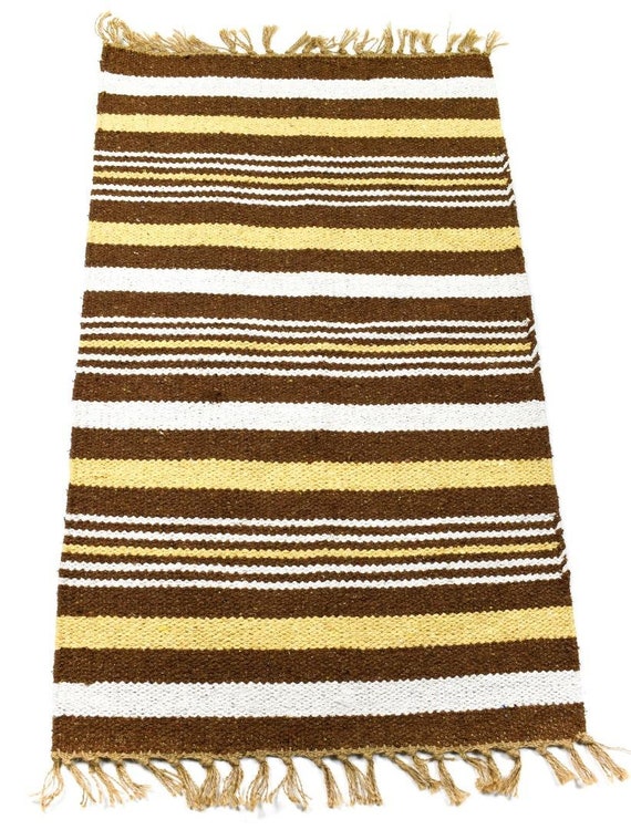 Cotton Jute Brown Tone Rugs neutral stripe 
