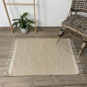 Cotton Jute Brown Tone Rugs Small Stripe