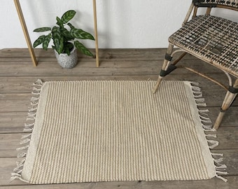 Cotton Jute Brown Tone Rugs Small Stripe