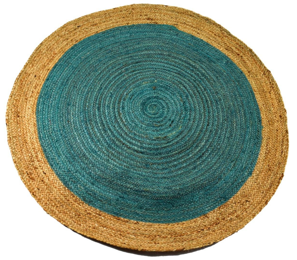Coloured Jute Round Rug With Natural Border Etsy UK