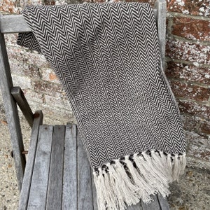 Chevron design, soft, recycled cotton handloom throw, A Fair Trade blanket 150cm X 125cm CHOCOLATE BROWN