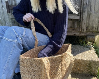 Natural Jute Bag, Picnic Basket, Beach Bag Or Magazine Holder  50cm x 30cm