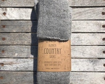 Alpaca Wool Long Country Socks Grey 75% Alpaca Wool Cushioned Sole And Heel