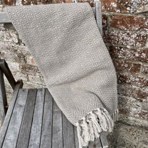 Chevron design, soft, recycled cotton handloom throw, A Fair Trade blanket 150cm X 125cm NATURAL