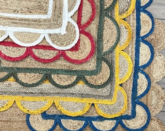 Jute Runner Rugs With Scallop Edge And Coloured Frame Size: 75cm X 245cm