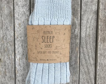 Light Blue Alpaca Bed Socks, Thick, Soft And Warm, 90% Alpaca Wool Made In England