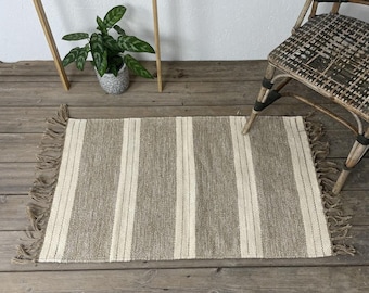 Cotton Jute Brown Tone Rugs Cream Stripe