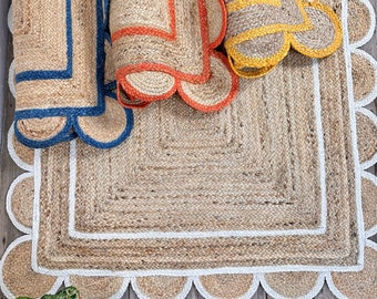 Rectangle Jute Rugs With Scallop Edge And Coloured Frame  Size:120cm X 180cm