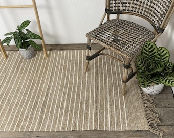 Cotton Jute Brown Tone Rugs Neutral Stripe