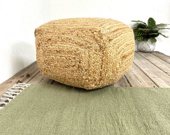 Hand Spun Jute Pouffe, Natural Fiber Foot Rest (50cm)