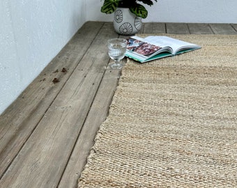 Natural, Sustainable 100% Jute Rug With Woven Sewn Ends 3 Sizes