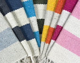 Colourful Nautical Large Stripe Rectangle Shaped Recycled Cotton Rug 60cm X 90cm
