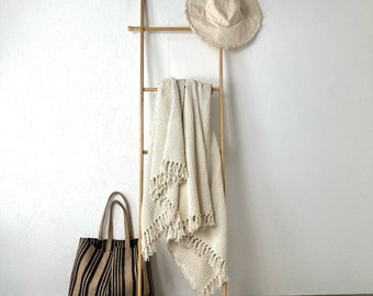 Large Cream Waffle Throw With Tasselled Edges, Cotton, 230cm X 180cm