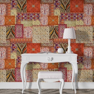 Ethnic India Traditional Floral Wallpaper for Home Decor. Mughal Theme Wall Mural. Removable Peel and Stick Wallpaper.