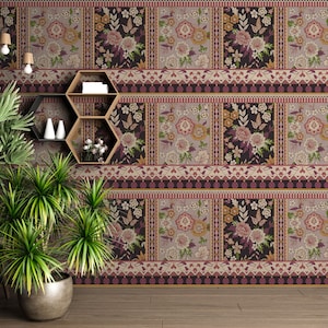 Ethnic India Collage Wallpaper for Home Decor. Mughal Theme Wall Mural. Removable Peel and Stick Wallpaper.