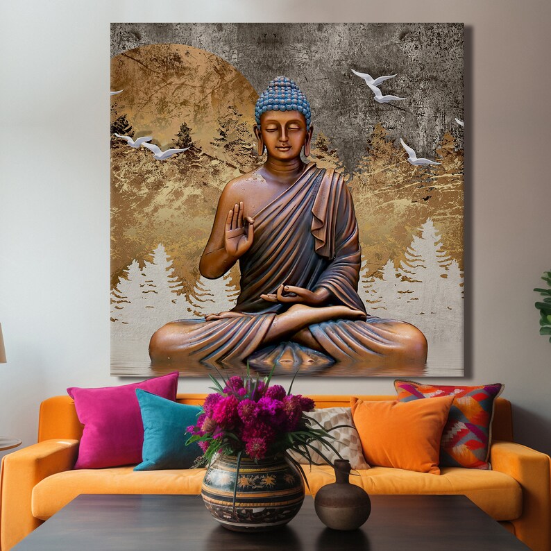 Sitting Lord Buddha Wall Art Large Size Canvas Painting Buddha Home
