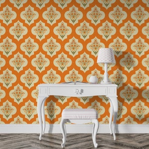 Ethnic India Traditional Floral Wallpaper for Home Decor. Mughal Theme Wall Mural. Removable Peel and Stick Wallpaper.