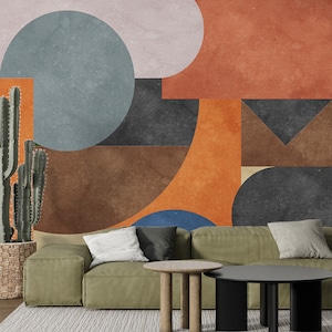 Geometrisches Thema Boho Peel and Stick Wallpaper. Dezente geometrische Muster Wandtapete. Einfach zu installieren.
