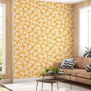 Yellow floral wallpaper for home decor | Peel and stick removable wall paper | Home decor | Wall mural