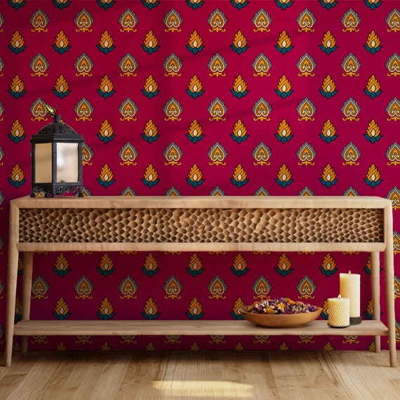 Peel and Stick Wallpaper. Turkish Ethnic Floral Design Wall Decor.