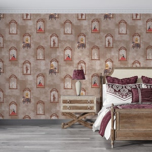 Ethnic India Traditional Floral Wallpaper for Home Decor. Mughal Theme Wall Mural. Removable Peel and Stick Wallpaper.