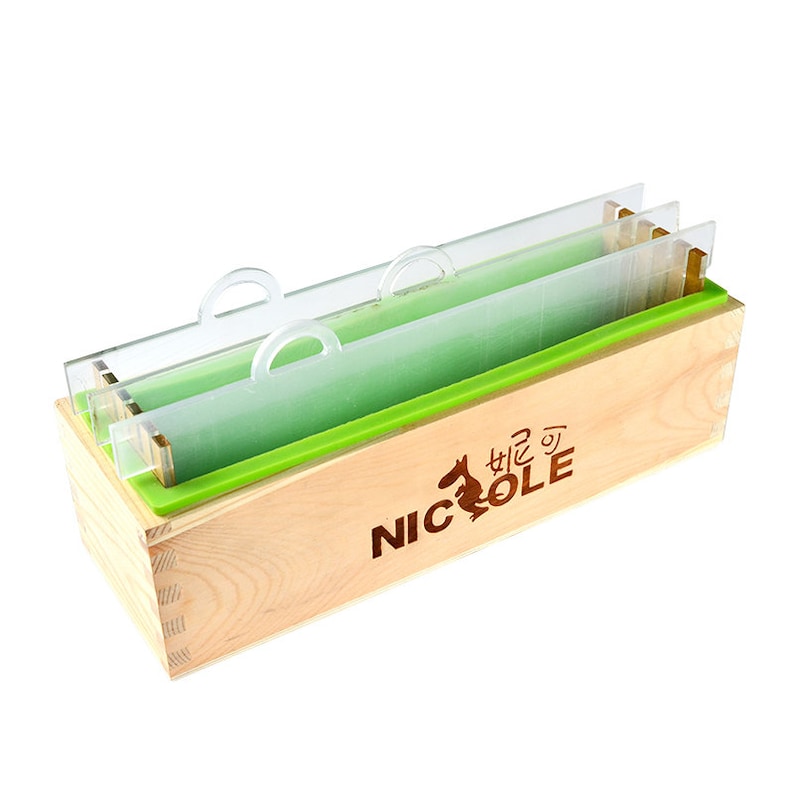 Rectangular Silicone Render Soap Mold with Wood Box and Transparent Vertical Acrylic Clapboard for Handmade Loaf Mould