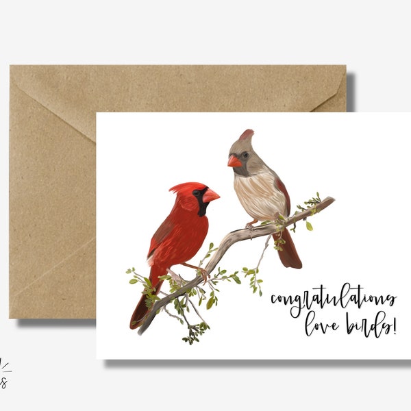 Love Bird Wedding Card, Mr and Mrs, Love birds, Cute Wedding Card, Anniversary Card, Love Card, Lovebirds, Cardinal birds, birder gift