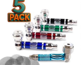 Paquete de 5 - Pipa para fumar de metal con corte de diamante y 5 rejillas