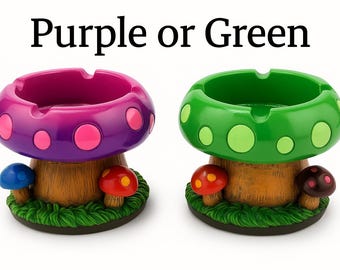 Whimsical Mushroom Ashtray – Purple or Green – Cute Fantasy Decor • Resin Ashtray • Cartoon Mushroom Home Decor • Gift Friendly