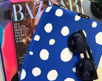 Designer 13” laptop cover / case  Where's Spot design blue and white neoprene