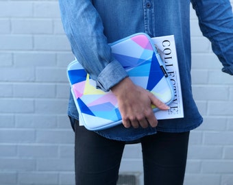 iPad or tablet cover / case  Daydreamer design blue and yellow with a flash of pink neoprene