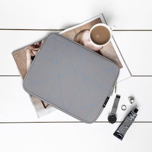 Designer 13” laptop cover / case  Puzzler design grey and blue neoprene