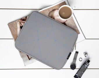 Designer 13” laptop cover / case  Puzzler design grey and blue neoprene