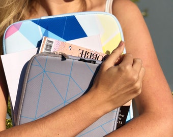 iPad, tablet, reader cover / case  Puzzler design grey and blue neoprene