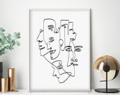 Abstract Face Print, Minimal Digital Print, Printable Wall Art, Big Print, Large Painting, Abstract Faces Print, Modern Scandinavian Print