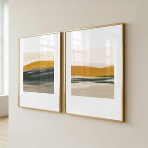 Beige Orange Sunset Acrylic Landscape Print Set, Modern Entryway Art (Digital Download)