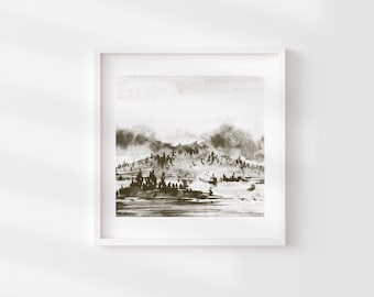 Landscape Painting Print, Sepia Wall Art, Scandinavian Print, Square Painting Wall Art, Modern Big Art, Large Poster, Printable Brown Art