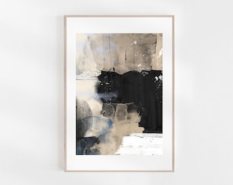 Black Beige Abstract Print, Modern Home Decor, Living Room Wall Art, Abstract Art Printable, Black White Digital Print, Big Painting Print