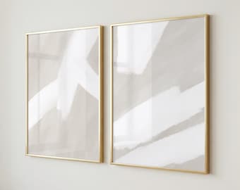 2 Piece Beige Abstract Print Set, Modern Neutral Wall Art, Minimalist Painting (Digital Download)