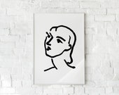 Matisse Print, Abstract Modern Art, Woman Face Print, Printable Minimal Art, Black White Print, Scandinavian Painting, Wall Decoration