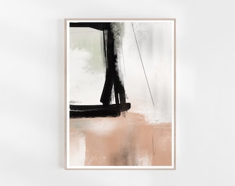 Pink Abstract Print, Living Room Decor, Downloadable Wall Art, Modern Black Printable, Painting Print, Abstract Prints, Contemporary Art