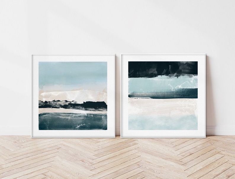 Navy Blue Print Set Ocean Art Prints Modern Square Printable Etsy UK