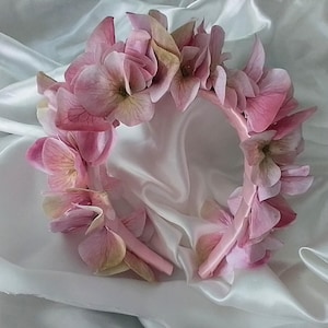 Floral headband with soft pink hydrangea florets - ideal for a Spring or Summer Wedding / Garden Party / Race Meetings