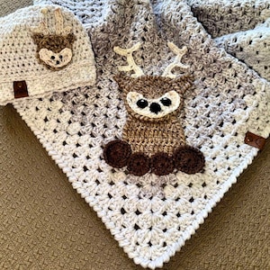 Handmade Crocheted Baby Blanket, Woodland Animal Baby Blanket, Woodland Deer Baby Shower, Woodland Deer, Baby Blanket Set, Woodland Nursery
