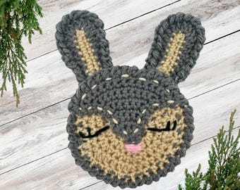 Crochet Bunny Applique Pattern, Woodland Animal Applique Pattern, Rabbit Crochet Pattern, Instant PDF Download,  Crochet Bunny Head Pattern