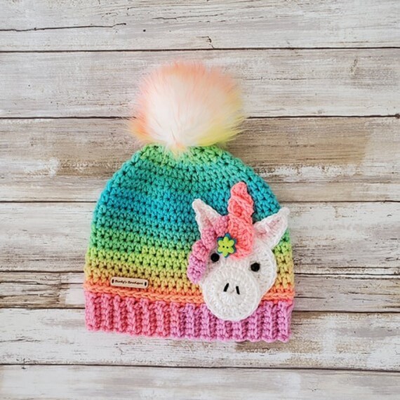 Colorful Unicorn Crochet Hat 5 Little Monsters: Crocheted Unicorn Hat with Flowers main image 2