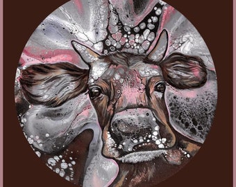 PRINTS. fluid art collaboration painting. Done with Erica Bradshaw (@todrawattention) Chocolate Strawberry cow. Cow painting. Vegan