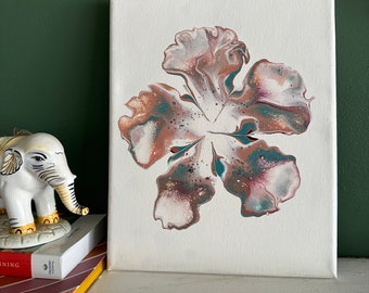 8x10” Original fluid art canvas painting, earthy minimalist art. Trendy home decor. Abstract. Plants. Neutrals, floral art. One of a kind.