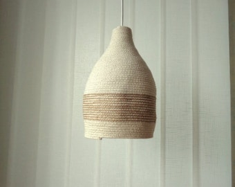 Cotton rope Pendant Light, Basket pendant light shade, Modern farmhouse lighting, White and hemp rope pendant light, Minimalist Light
